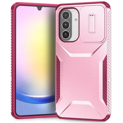 For Samsung Galaxy A26 5G Case Camshield TPU+PC Phone Cover Non-Slip Side Edge - Pink+Wine Red