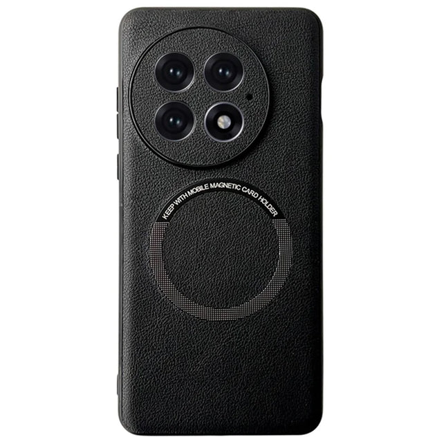For OnePlus 13 Case Anti-Drop PU Leather+TPU Cover Compatible with MagSafe - Black