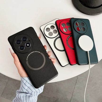 For OnePlus 13 Case Anti-Drop PU Leather+TPU Cover Compatible with MagSafe