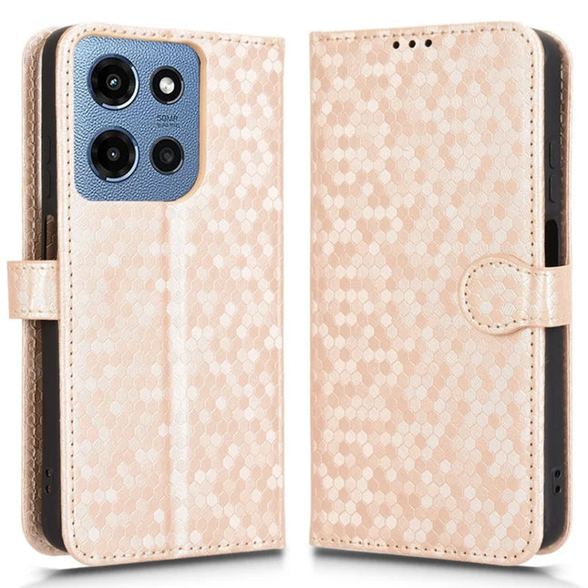 For Motorola Moto G Power (2025) / G Play (20 Case Wallet Dot Pattern Imprint PU Leather Phone Cover - Rose Gold