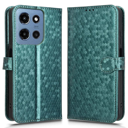 For Motorola Moto G Power (2025) / G Play (20 Case Wallet Dot Pattern Imprint PU Leather Phone Cover - Green