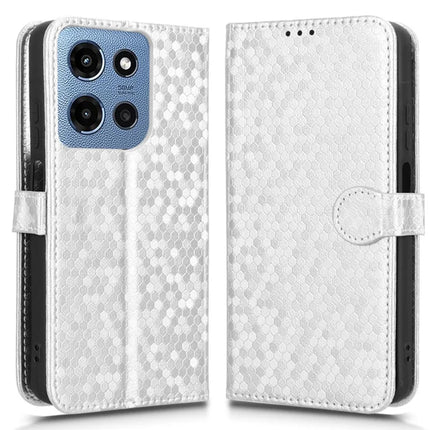 For Motorola Moto G Power (2025) / G Play (20 Case Wallet Dot Pattern Imprint PU Leather Phone Cover - Silver