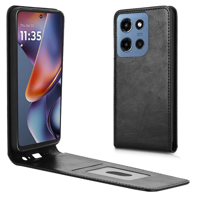For Motorola Moto G Play (2025) 5G / G Power (2025) Case with Card Slot Magnetic Vertical Flip Leather Phone Cover - Black