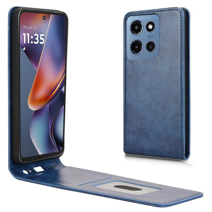 For Motorola Moto G Play (2025) 5G / G Power (2025) Case with Card Slot Magnetic Vertical Flip Leather Phone Cover - Dark Blue