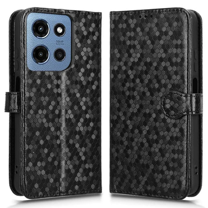 For Motorola Moto G 5G (2025) Wallet Case Dot Pattern Imprint PU Leather Phone Cover - Black