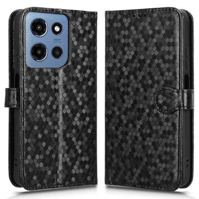 For Motorola Moto G 5G (2025) Wallet Case Dot Pattern Imprint PU Leather Phone Cover - Black