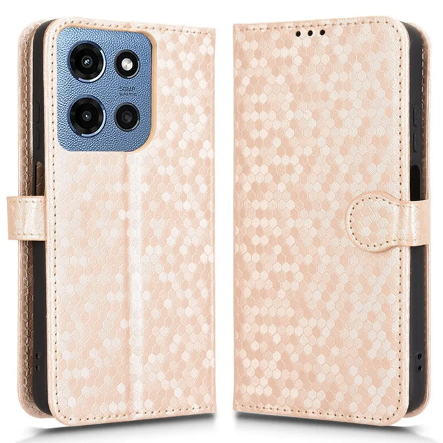For Motorola Moto G 5G (2025) Wallet Case Dot Pattern Imprint PU Leather Phone Cover - Rose Gold