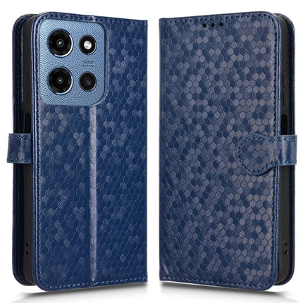 For Motorola Moto G 5G (2025) Wallet Case Dot Pattern Imprint PU Leather Phone Cover - Dark Blue