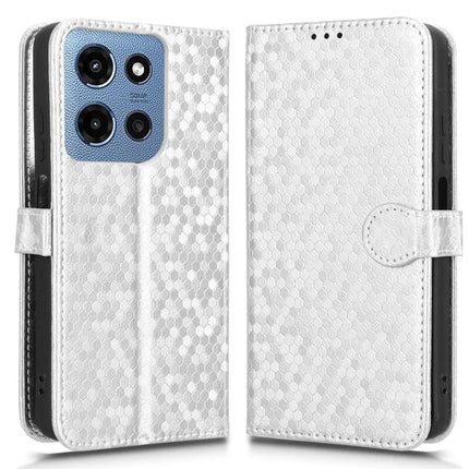 For Motorola Moto G 5G (2025) Wallet Case Dot Pattern Imprint PU Leather Phone Cover - Silver