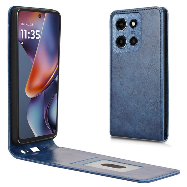 For Motorola Moto G 5G (2025) Case with Card Slot Magnetic Vertical Flip Leather Phone Cover - Dark Blue