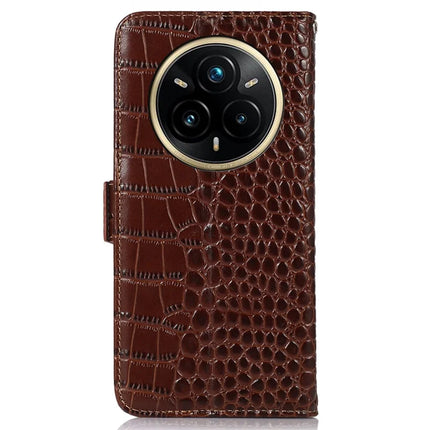 For Realme 14 Pro 5G Case Crocodile Texture Genuine Cow Leather Phone Wallet Cover
