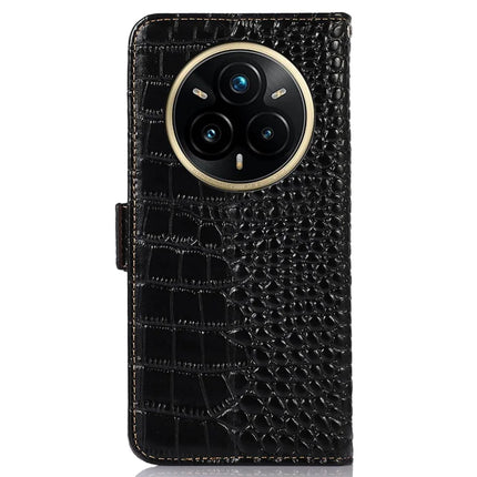For Realme 14 Pro 5G Case Crocodile Texture Genuine Cow Leather Phone Wallet Cover