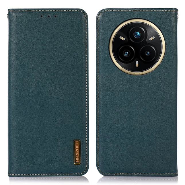KHAZNEH For Realme 14 Pro+ 5G Case Wallet Genuine Cow Leather Phone Cover Nappa Texture - Green