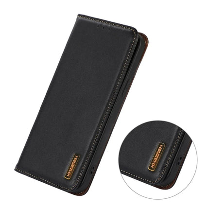 KHAZNEH For Realme 14 Pro+ 5G Case Wallet Genuine Cow Leather Phone Cover Nappa Texture