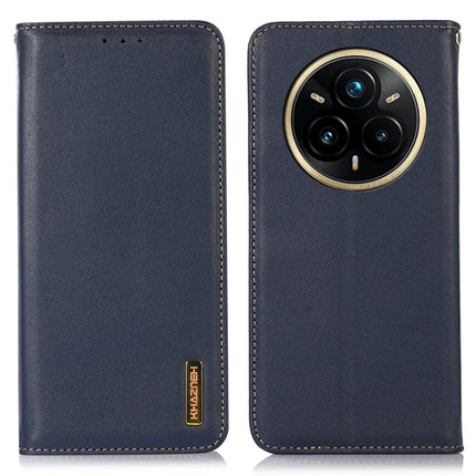 KHAZNEH For Realme 14 Pro+ 5G Case Wallet Genuine Cow Leather Phone Cover Nappa Texture - Blue