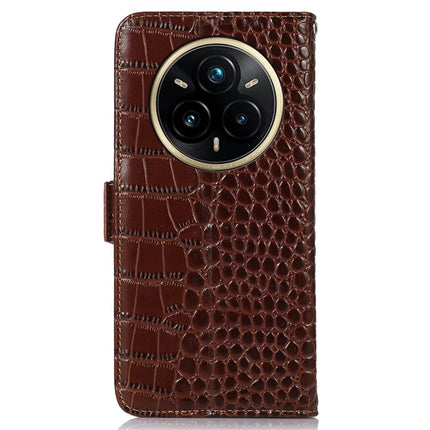 For Realme 14 Pro+ 5G Case Wallet Crocodile Texture Genuine Cow Leather Phone Cover