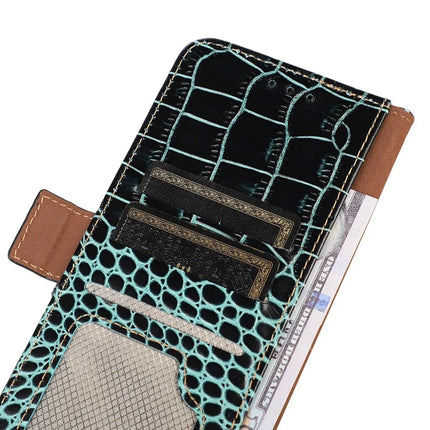 For Realme 14 Pro+ 5G Case Wallet Crocodile Texture Genuine Cow Leather Phone Cover
