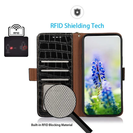 For Realme 14 Pro+ 5G Case Wallet Crocodile Texture Genuine Cow Leather Phone Cover