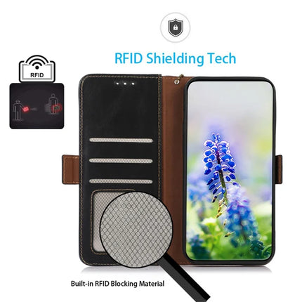 For Realme 14 Pro 5G Case RFID Blocking Genuine Cow Leather Wallet Phone Cover