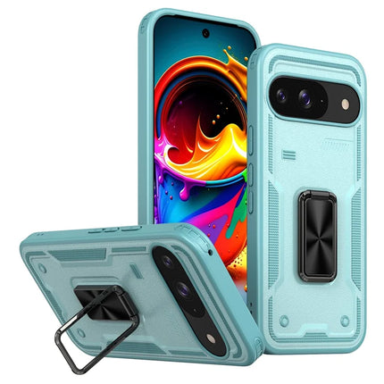 For Google Pixel 9 / 9 Pro Case Ring Kickstand Anti-Drop PC + TPU Phone Cover - Baby Blue