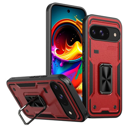 For Google Pixel 9 / 9 Pro Case Ring Kickstand Anti-Drop PC + TPU Phone Cover - Red