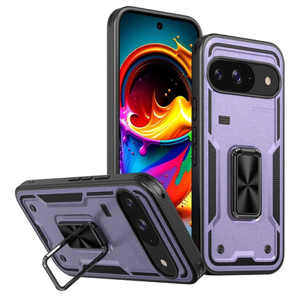 For Google Pixel 9 / 9 Pro Case Ring Kickstand Anti-Drop PC + TPU Phone Cover - Purple