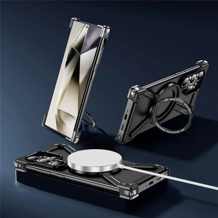 For Samsung Galaxy S23 Ultra Case Military Grade Anti Drop Rotating Kickstand Titanium Alloy Bumper Phone Cover