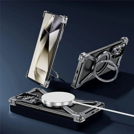 For Samsung Galaxy S23 Ultra Case Military Grade Anti Drop Rotating Kickstand Titanium Alloy Bumper Phone Cover