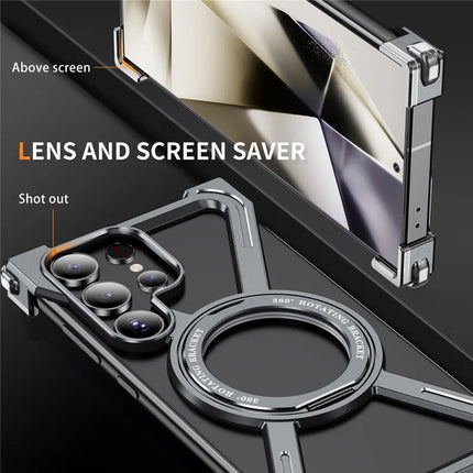 For Samsung Galaxy S23 Ultra Case Military Grade Anti Drop Rotating Kickstand Titanium Alloy Bumper Phone Cover