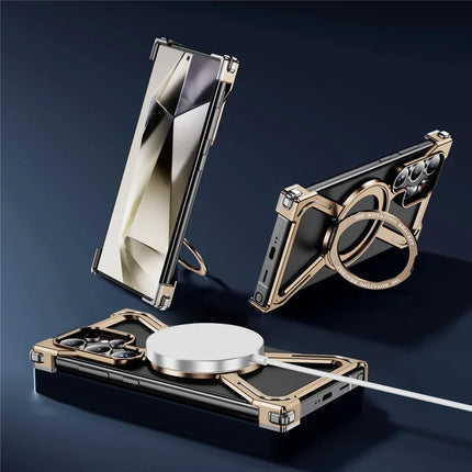 For Samsung Galaxy S23 Ultra Case Military Grade Anti Drop Rotating Kickstand Titanium Alloy Bumper Phone Cover
