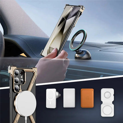 For Samsung Galaxy S23 Ultra Case Military Grade Anti Drop Rotating Kickstand Titanium Alloy Bumper Phone Cover