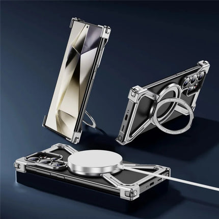 For Samsung Galaxy S23 Ultra Case Military Grade Anti Drop Rotating Kickstand Titanium Alloy Bumper Phone Cover