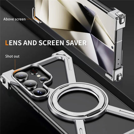 For Samsung Galaxy S23 Ultra Case Military Grade Anti Drop Rotating Kickstand Titanium Alloy Bumper Phone Cover