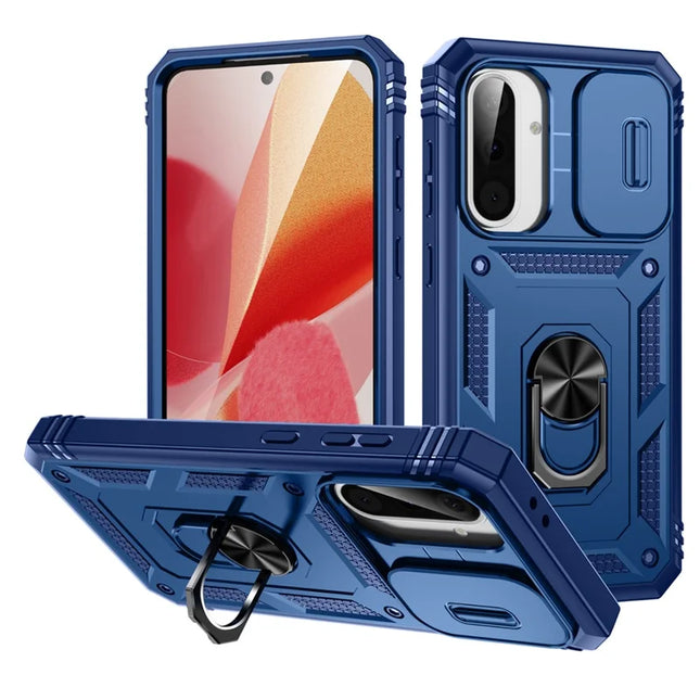 For Samsung Galaxy A36 5G Case TPU+PC Slide Camshield Kickstand Phone Cover - Blue