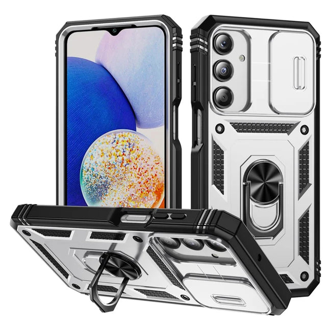 For Samsung Galaxy A26 5G Case TPU+PC Slide Camshield Kickstand Phone Cover - White