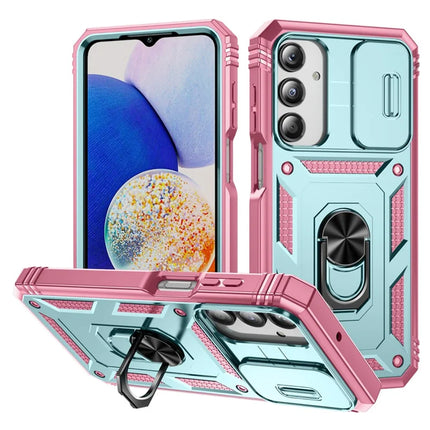For Samsung Galaxy A26 5G Case TPU+PC Slide Camshield Kickstand Phone Cover - Green / Pink