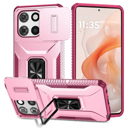 For Motorola Moto G 5G (2025) Case Camshield Kickstand TPU+PC Anti-Slip Phone Cover - Pink+Wine Red