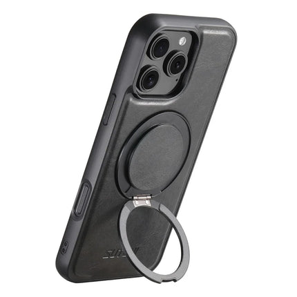 SUTENI G3 For iPhone 16 Pro Case Compatible with MagSafe Waxy Texture 360° Rotating Kickstand Leather Phone Back Cover