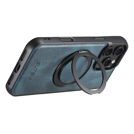 SUTENI G3 For iPhone 16 Pro Max Case Compatible with MagSafe Waxy Texture 360° Rotating Kickstand Leather Phone Back Cover