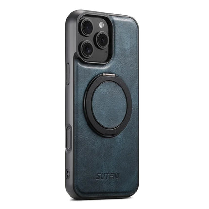 SUTENI G3 For iPhone 16 Pro Max Case Compatible with MagSafe Waxy Texture 360° Rotating Kickstand Leather Phone Back Cover