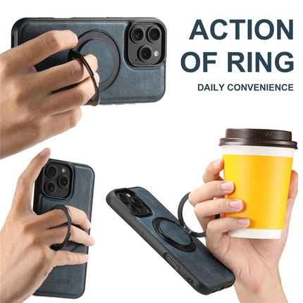 SUTENI G3 For iPhone 16 Pro Max Case Compatible with MagSafe Waxy Texture 360° Rotating Kickstand Leather Phone Back Cover