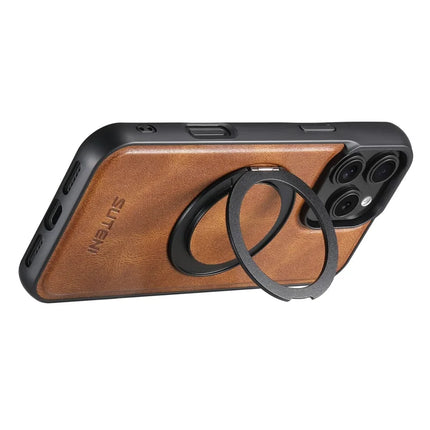 SUTENI G3 For iPhone 16 Pro Max Case Compatible with MagSafe Waxy Texture 360° Rotating Kickstand Leather Phone Back Cover
