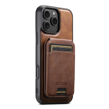 SUTENI G3 For iPhone 16 Pro Max Case Compatible with MagSafe Waxy Texture 360° Rotating Kickstand Leather Phone Back Cover