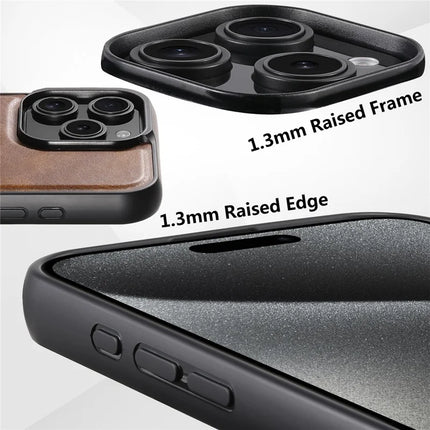 SUTENI G3 For iPhone 16 Pro Max Case Compatible with MagSafe Waxy Texture 360° Rotating Kickstand Leather Phone Back Cover