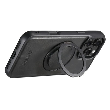 SUTENI G3 For iPhone 16 Pro Max Case Compatible with MagSafe Waxy Texture 360° Rotating Kickstand Leather Phone Back Cover