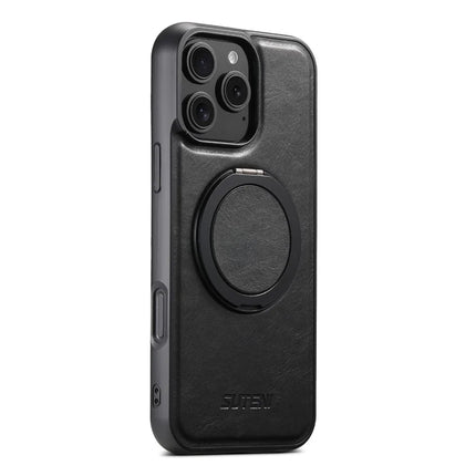 SUTENI G3 For iPhone 16 Pro Max Case Compatible with MagSafe Waxy Texture 360° Rotating Kickstand Leather Phone Back Cover