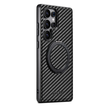 SUTENI G3 For Samsung Galaxy S22 Ultra 5G Magnetic Case 360 Degree Rotating Kickstand Carbon Fiber Texture PU Phone Back Cover