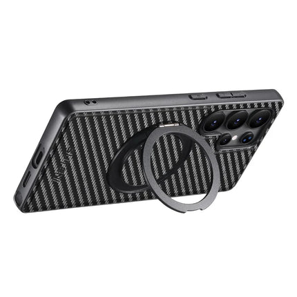 SUTENI G3 For Samsung Galaxy S22 Ultra 5G Magnetic Case 360 Degree Rotating Kickstand Carbon Fiber Texture PU Phone Back Cover
