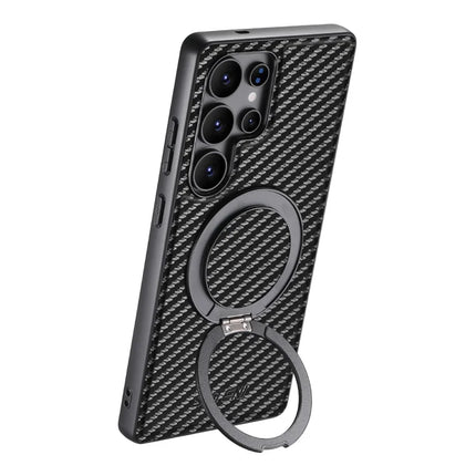 SUTENI G3 For Samsung Galaxy S22 Ultra 5G Magnetic Case 360 Degree Rotating Kickstand Carbon Fiber Texture PU Phone Back Cover