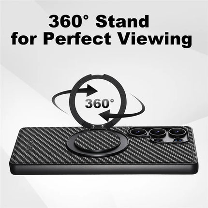 SUTENI G3 For Samsung Galaxy S22 Ultra 5G Magnetic Case 360 Degree Rotating Kickstand Carbon Fiber Texture PU Phone Back Cover